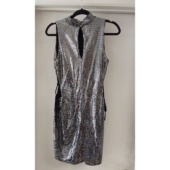 NWOT~Black & Silver Glitter Side Cut Out Party Mini Dress Sz Large - Picture 2 of 3